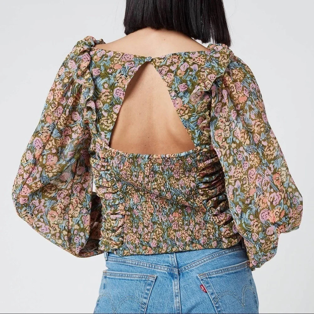 FREE PEOPLE | Floral peasant crop top with balloon sleeves